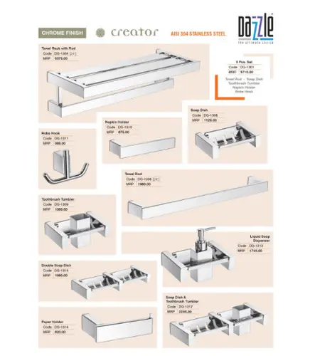 Stainless Steel Creator Chrome Finish Bathroom Accessories