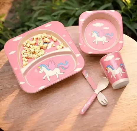 Eco Friendly Bamboo Fiber Kids Dinner Set